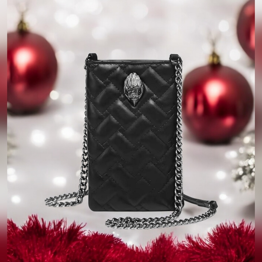 NWT KURT GEIGER BLACK Mobile Bag I Mini Kensington Quilted Leather Crossbody Bag